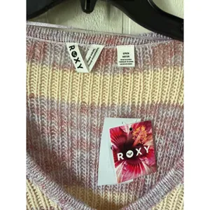 Roxy Womens Striped V-Neck Sweater Lavender Cream Orange Knit Size Small NWT thumbnail 2