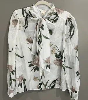 Ted Baker Elderflower Organza Blouse Women 4 White NWT Floral Bow Neck Blouse thumbnail 1