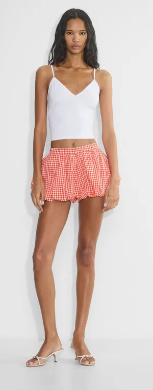 Aritzia Sunday Best Souffle Poplin Short Red and White Gingham large Ne with tags. thumbnail 1