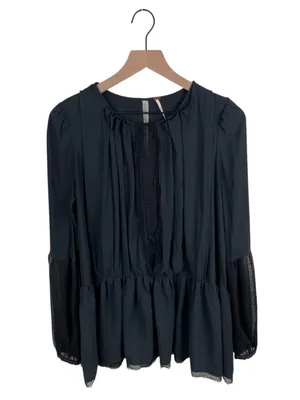 Free People Soul Serene Top Black Size XS Sheer Contrast Whimsigoth Boho Witchy thumbnail 15