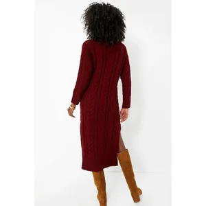 NWT Tuckernuck Hyacinth House Maddox in Maroon Cable Knit Midi Sweater Dress M thumbnail 4