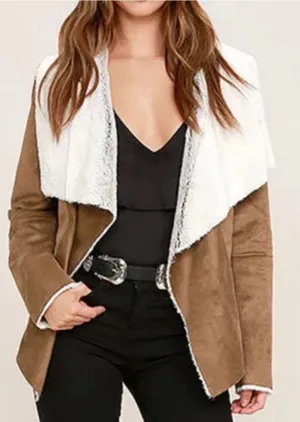 Suede and faux shearling fur Wrap long sleeve jacket BB Dakota NWT Small Tan thumbnail 1