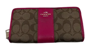 Coach Brown Pink Signature Coated Canvas Zip Wallet thumbnail 1