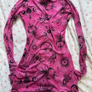 Dolls Kill Pink Long Sleeve Dress with Black Print thumbnail 4