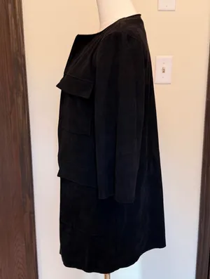 H&M black suede long open front coat thumbnail 6