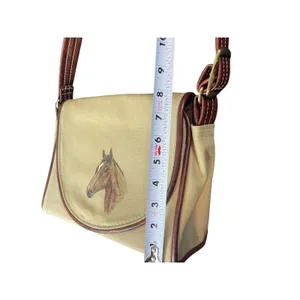 VTG Equestrian Horse Head Canvas Shoulder Bag Brown Leather Trim Country Western thumbnail 6