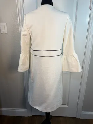 Boden Kaley Tweed 3/4 Bell Sleeve Trench Coat Preppy Jacket White US 8 thumbnail 10
