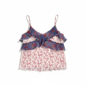 Free People All Things Sheer floral camisole tiered tank top In size L thumbnail 2