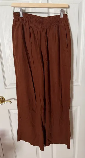 Old Navy Brown women linen blend high-rise wide leg pant small thumbnail 1