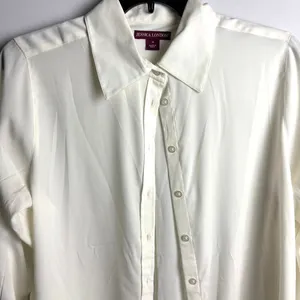 Jessica London Blouse Women Preppy Career Button Long Sleeve Size 18 Cream Work thumbnail 4