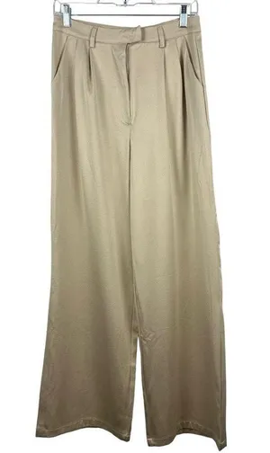 Princess Polly Amalia Pants Trousers Size 6 Tan Khaki Champagne Satin Wide Leg thumbnail 4