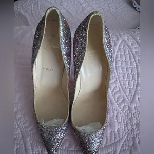 Christian Louboutin Glitter Pointed Pumps with Gold Trim thumbnail 3