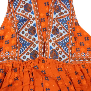 Free People Orange Blue Floral Geometric Sleeveless Tunic Top Festival Southwest thumbnail 4