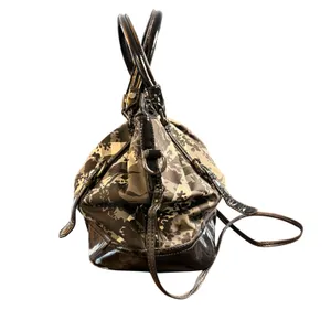 Floral Plaid Check Satchel Bag‎ Black White Patent Trim Purse Tote Crossbody thumbnail 10