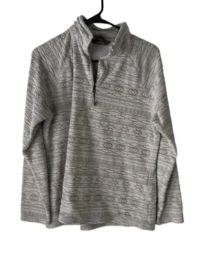 Eddie Bauer Size Large Fair Isle Fleece Grey Half Zip Pull‎ Over Sweater thumbnail 1