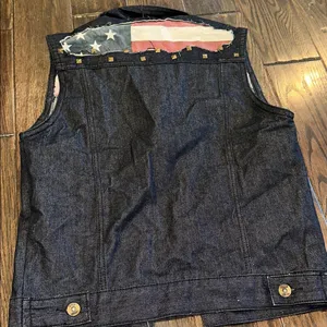Agile denim sleeveless dark wash Denim Vest Studded Details & America detail thumbnail 9