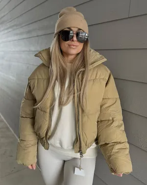 Bershka nwt camel puffer padded jacket thumbnail 3