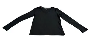 Gap Women's V-Neck Long Sleeve Top Black Cotton Modal Blend Size L GP006391 thumbnail 1