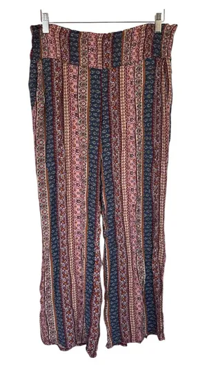 Three Dots Bohemian Striped Wide-Leg Pants in Pink & Navy thumbnail 1