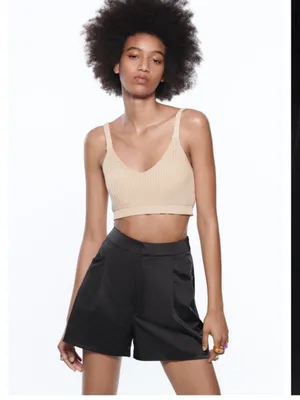 Zara Satin Black High-Waist Pleated Women's Shorts Size Small thumbnail 2