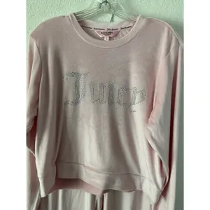 Juicy Couture Pajama Set Size L‎ Pink Velour Rhinestone Logo Sweatshirt Pants thumbnail 9
