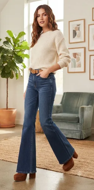 Abercrombie & Fitch Dark Blue Flared Jeans thumbnail 1