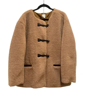 NEW J.Crew Teddy Sherpa Toggle Coat Women XL‎ Tan Excellent CD825 Faux Fur $268 thumbnail 1