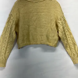 Lush Crop Cable Knit Chunky Sweater Women M‎ Wool Blend Pale Yellow Costal Cozy thumbnail 2