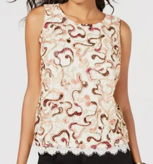 Thalia Sodi Women's Embroidered Lace Sleeveless Tank in Iced Ivory Sz M EUC thumbnail 1