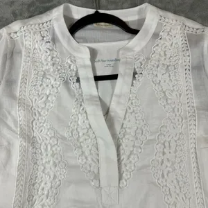 Soft Surroundings Embroidered Top & Tank Large Crochet White Summer Romantic‎ thumbnail 5