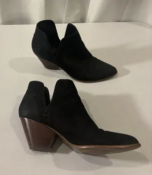 Frye Black Suede Leather Ankle Boots Booties Women's Size 9.5 Classic Block Heel thumbnail 1