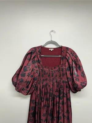 Heart of Mine Burgundy Floral Midi Dress with Puff Sleeves thumbnail 8