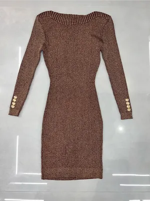 Retrofête AVENUE RIB KNIT DRESS in Metallic Cognac thumbnail 4