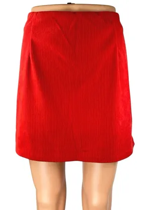 NEW Halara Women's Red Corduroy Pleated Zip High Waist Mini A-Line Skirt Size L thumbnail 1