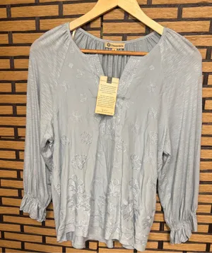 Democracy blue embroidered top size small thumbnail 1
