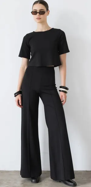 Ripley Rader Black Ponte Knit Long Wide Leg Pants Size 4 $198 thumbnail 1