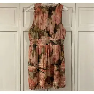 Nicole Miller pink floral smocked waist floral chiffon dress XL thumbnail 12