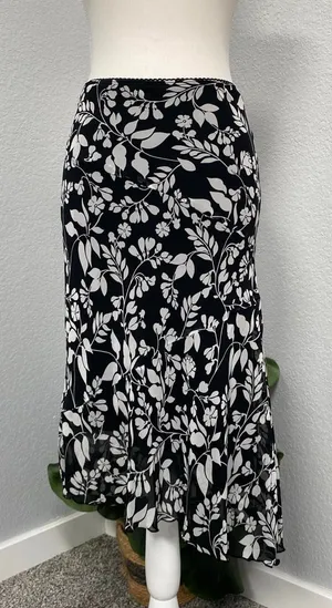 My Michelle Black White Floral Midi Asymmetrical Ruffle Hem Skirt Boho Grunge thumbnail 1