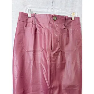 NWT Maeve Anthropologie Burgundy Faux Leather Midi Skirt M Pencil Pockets thumbnail 7