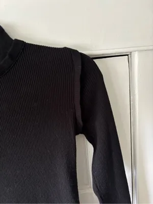 Pink Lily Black Ribbed Ruffled Mock Neck Sweater thumbnail 4