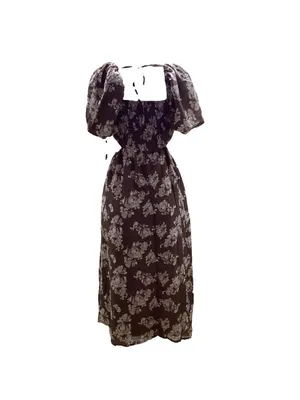 Hint Of Blush Size Medium Women’s Brown Floral Dress Puff Sleeve Open Back. New thumbnail 4