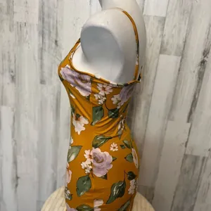 Coco and Shay Mustard Yellow Floral Bodycon Cami Mini Dress Size S thumbnail 2