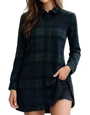 Abercrombie & Fitch XXSP Green Navy Plaid Button Down Shirt Dress Tunic thumbnail 1