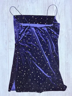 Zaful large velvet royal blue mini spaghetti strap dress w/ gold star celestial thumbnail 5