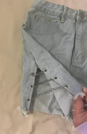 Denim Mini Skirt With Silver Chains thumbnail 4