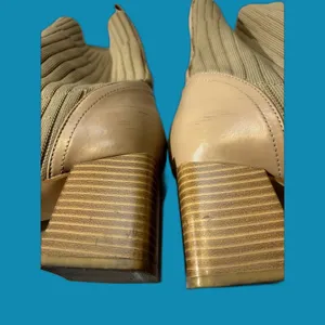 COPY - Sock/Leather Bootie in Beige Size10 Chunky Heel, Sq. Toe Women's thumbnail 11