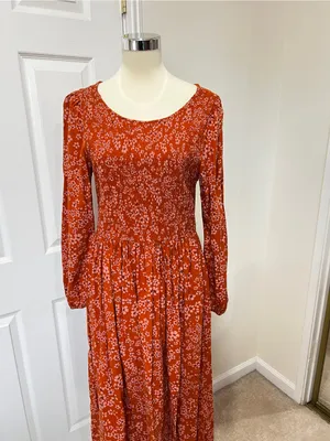Susina Floral Smocked Bodice & Tiered Midi Dress Orange Burnt Orange Size Large thumbnail 6
