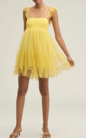 Anthropologie Let Me Be Yellow Eyelet Tulle Mini Dress M Yellow thumbnail 1
