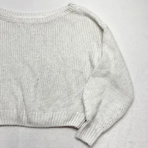 Hollister Cropped Shaker Knit Sweater Women Size M White Cream Y2K Acrylic Blend thumbnail 6