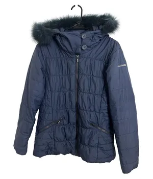 Columbia Navy Fur Hooded Puffer Jacket Coat Medium Thermal Coil thumbnail 1